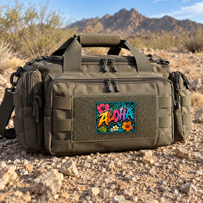 Floral Aloha – Leatherette Morale Patch — in use