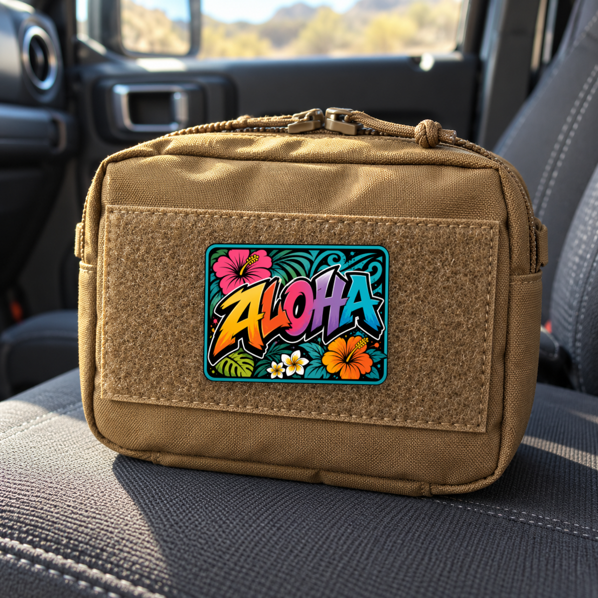 Floral Aloha – Leatherette Morale Patch — in use