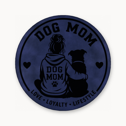 Dog Mom Style 1 – Leatherette Morale Patch — Dark Saddle Blue