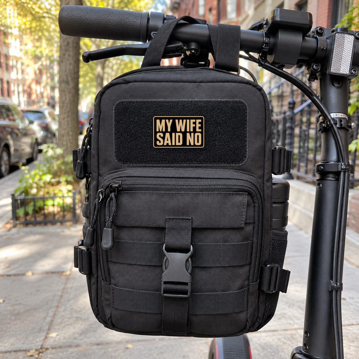 My Wife Said No – Leatherette Morale Patch — in use