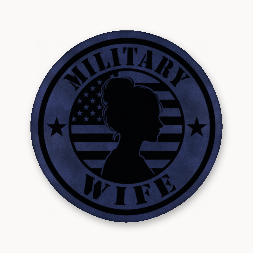 Military Wife Patch – Leatherette Morale Patch — Dark Saddle Blue