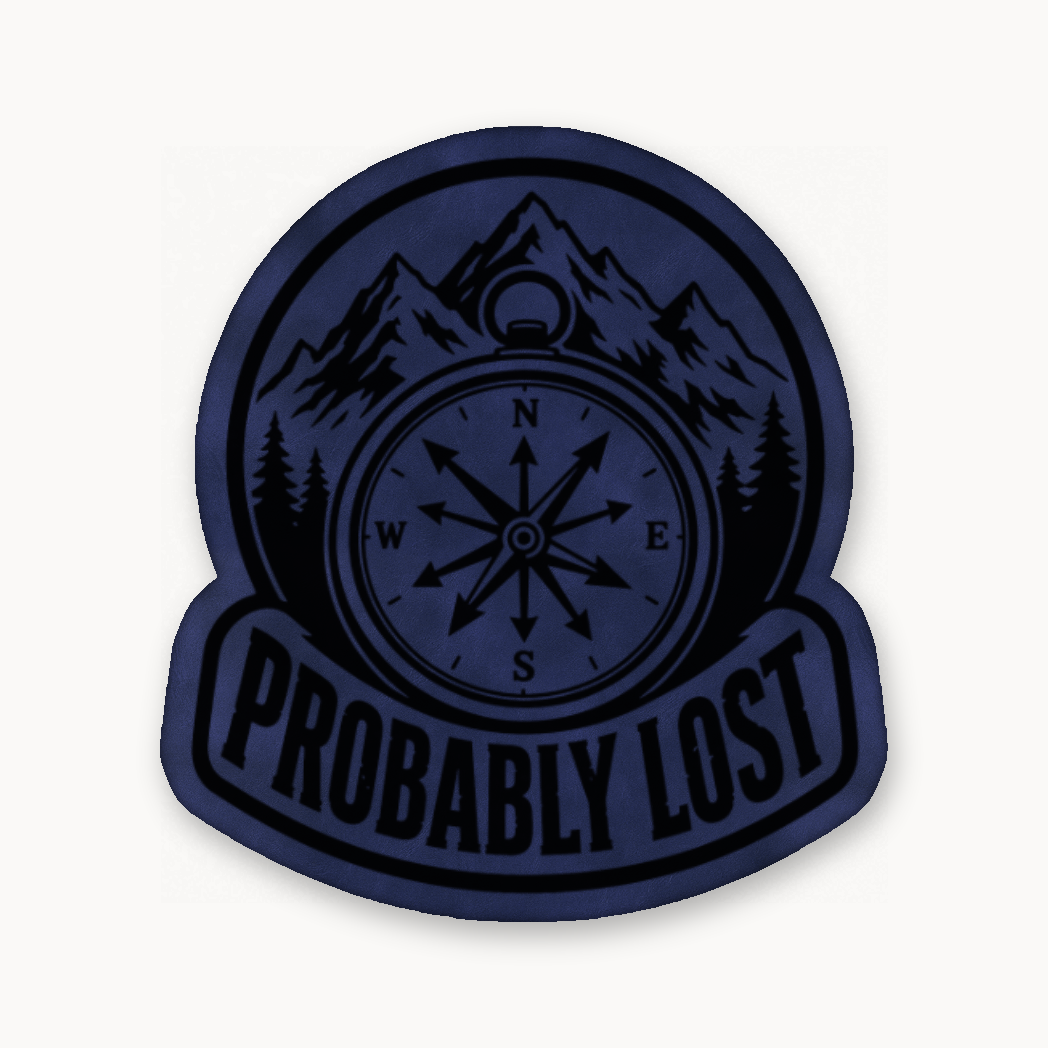 Probably Lost Compass Explorer – Leatherette Morale Patch — Dark Saddle Blue