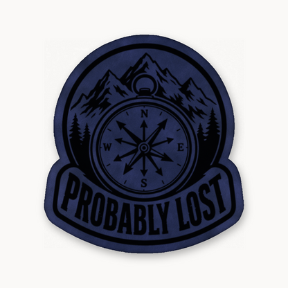 Probably Lost Compass Explorer – Leatherette Morale Patch — Dark Saddle Blue