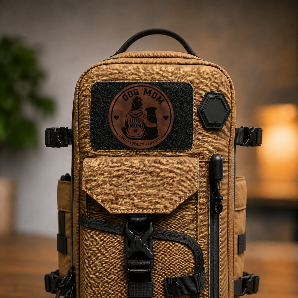 Dog Mom Style 1 – Leatherette Morale Patch — in use