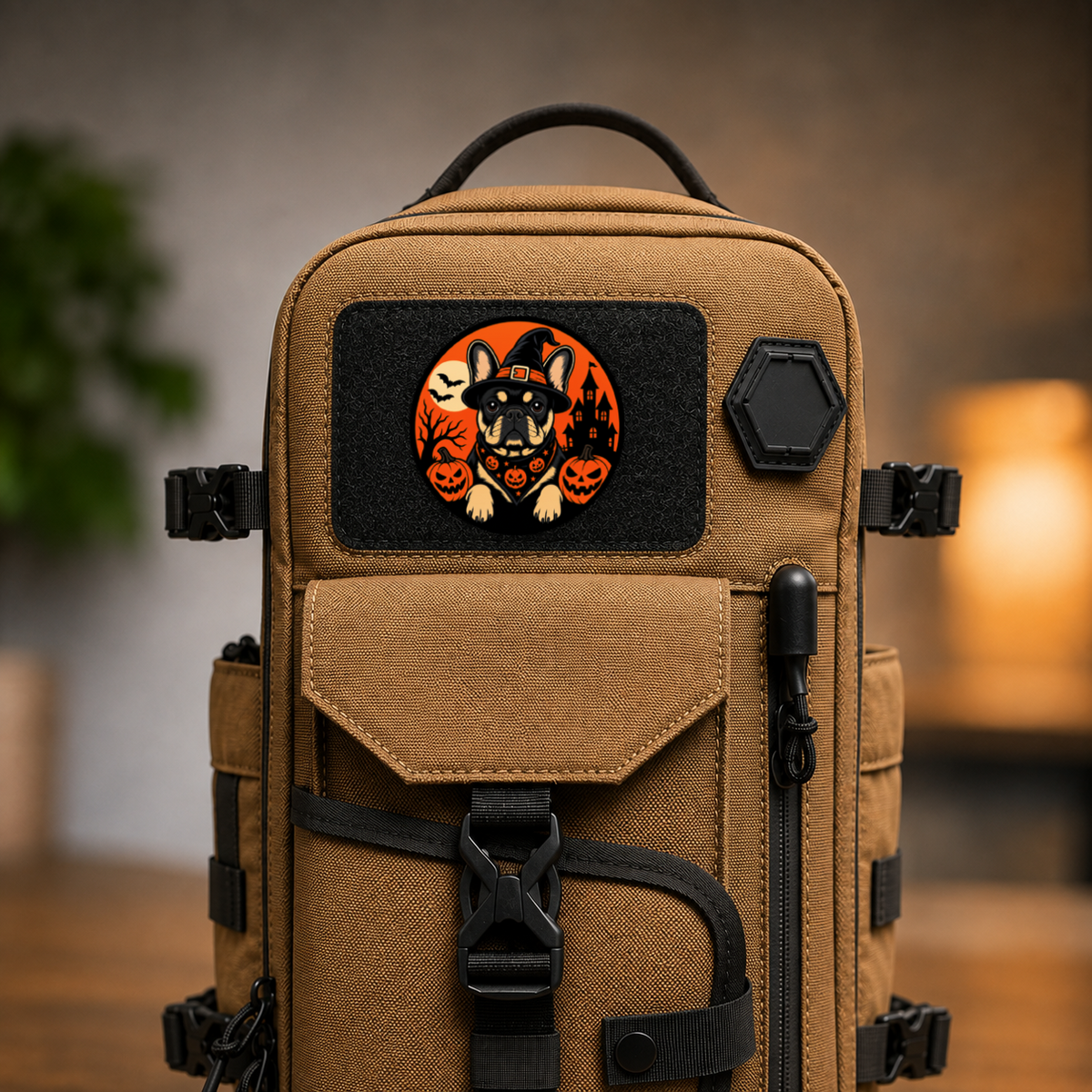 Halloween Frenchie – Leatherette Morale Patch — in use