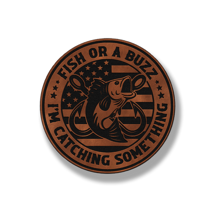 Fish or a Buzz leatherette morale patch in saddle chestnut
