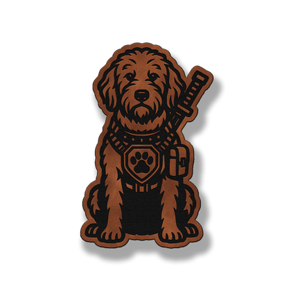 Tactical Golden Doodle dog leatherette morale patch in saddle chestnut