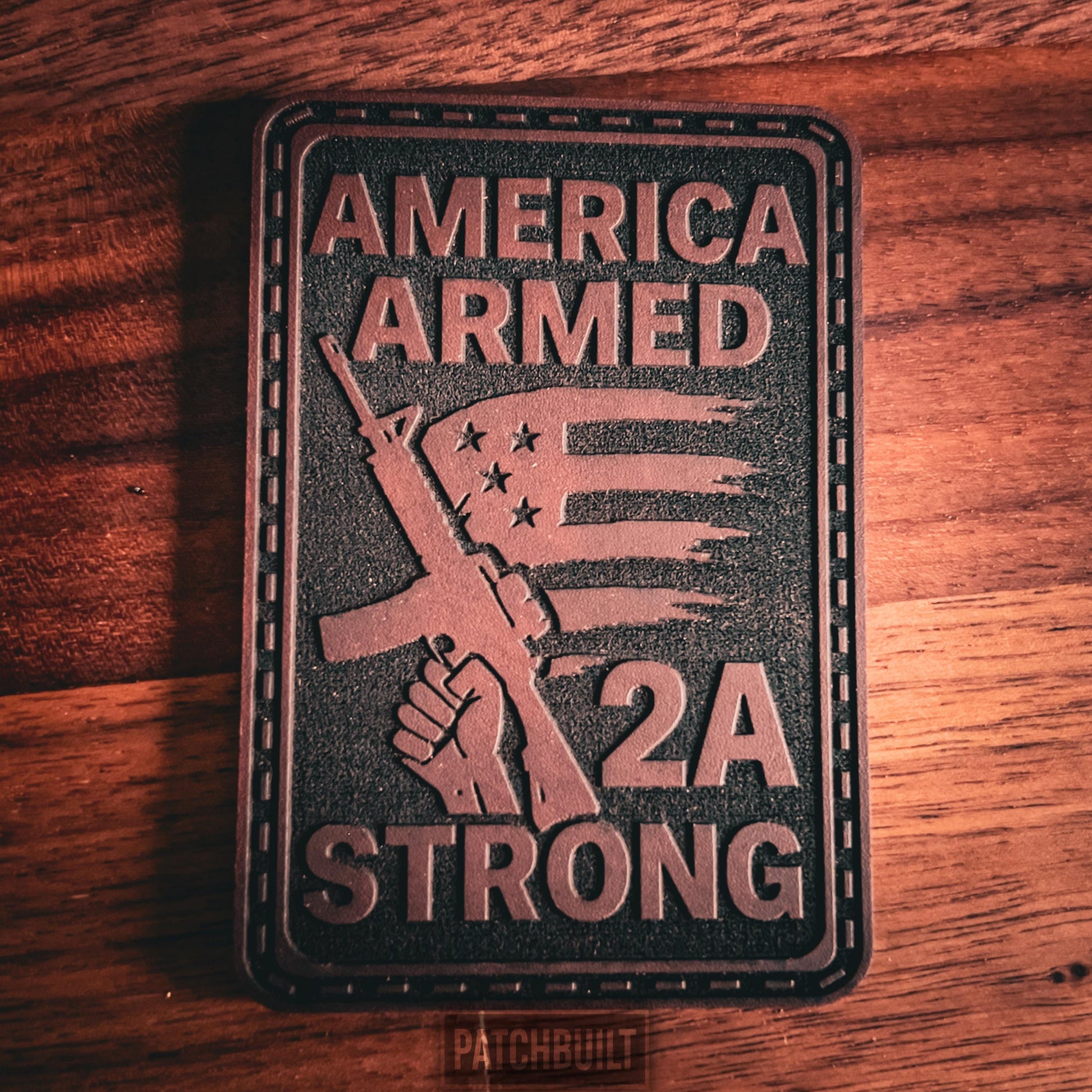 2nd Amendment Strong - Engraved Leatherette Patch | 2A Support Patch | Hook and Loop Morale Patch | Tactical Gear Patch | 2nd Amendment Gift