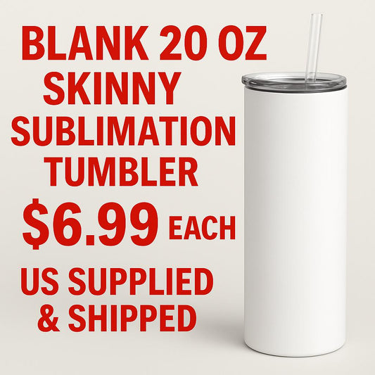 Blank 20oz Skinny Sublimation Tumbler – Glossy White | Straight (No Taper)