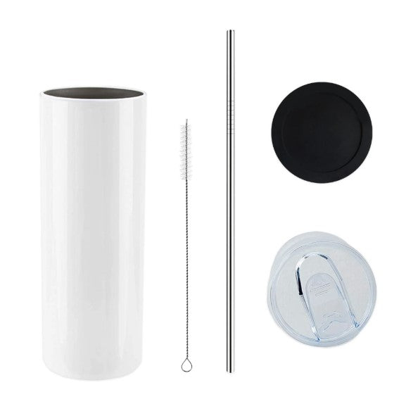 Blank 20oz Skinny Sublimation Tumbler – Glossy White | Straight (No Taper)