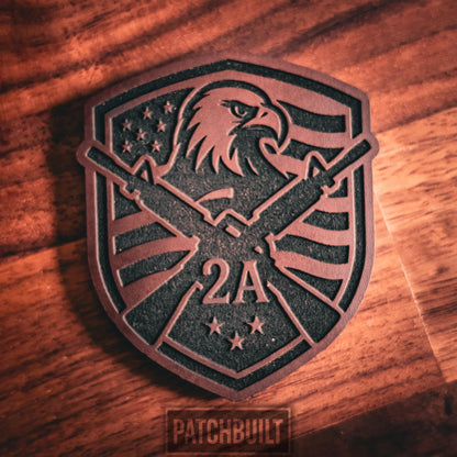 2nd Amendment Eagle - Engraved Leatherette Patch | 2A Support Patch | Hook and Loop Morale Patch | Tactical Gear Patch | 2nd Amendment Gift