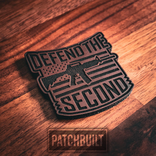 Defend the Second - Engraved Leatherette Patch | 2A Support Patch | Hook and Loop Morale Patch | Tactical Gear Patch | 2nd Amendment Gift