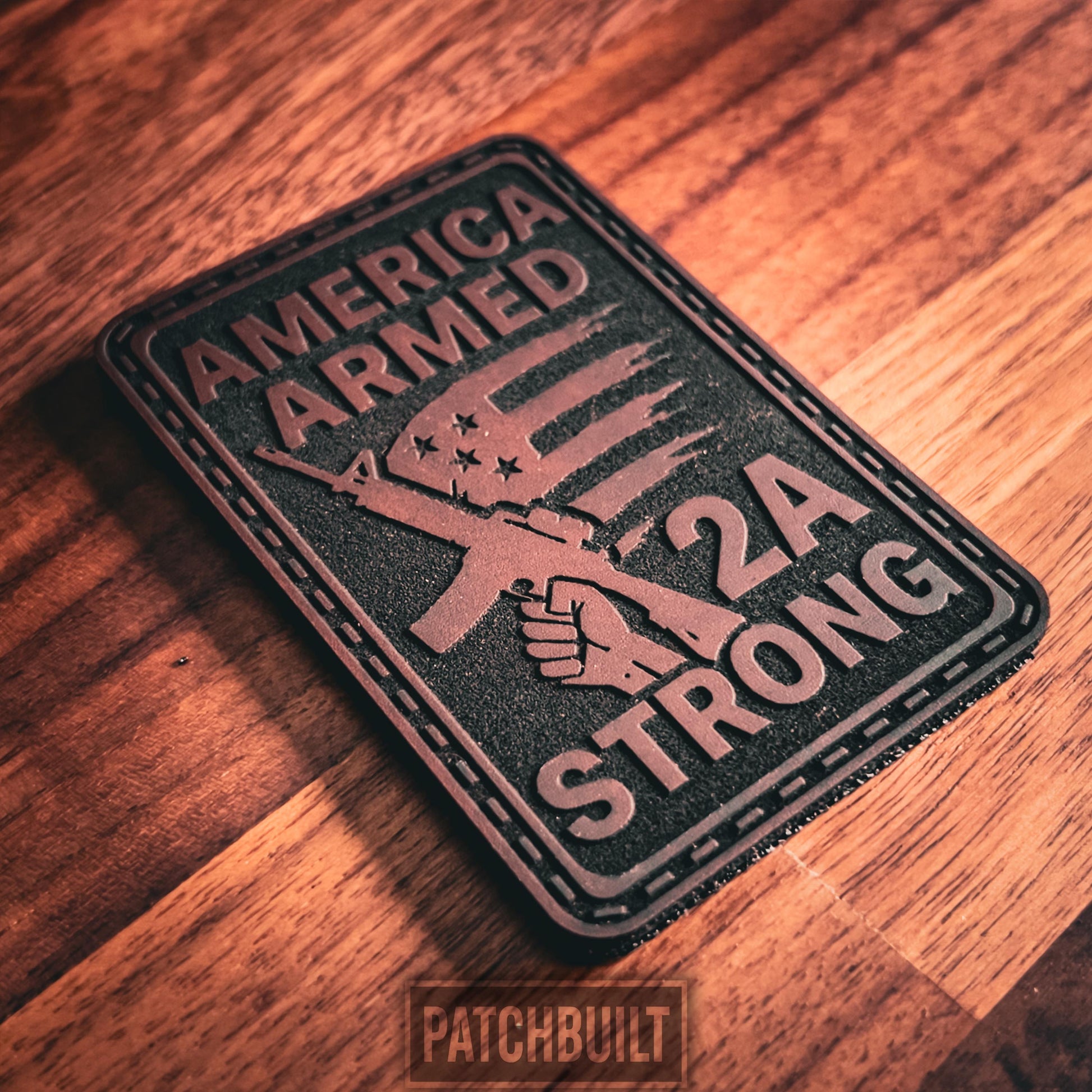 2nd Amendment Strong - Engraved Leatherette Patch | 2A Support Patch | Hook and Loop Morale Patch | Tactical Gear Patch | 2nd Amendment Gift
