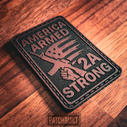 2nd Amendment Strong - Engraved Leatherette Patch | 2A Support Patch | Hook and Loop Morale Patch | Tactical Gear Patch | 2nd Amendment Gift