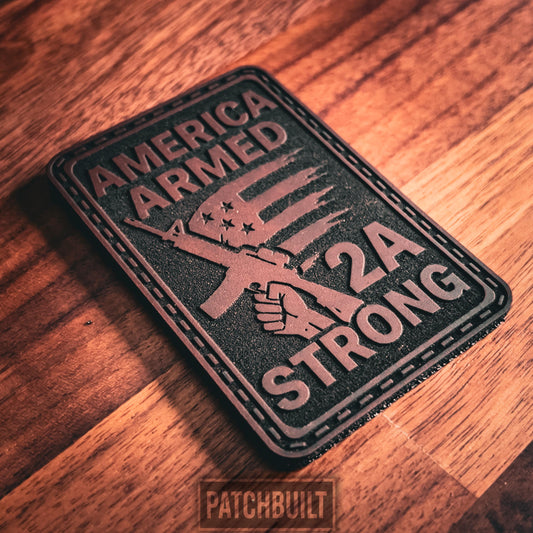 2nd Amendment Strong - Engraved Leatherette Patch | 2A Support Patch | Hook and Loop Morale Patch | Tactical Gear Patch | 2nd Amendment Gift