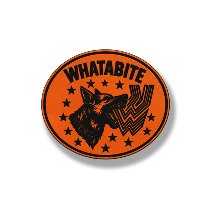 Whatabite dog leatherette morale patch in classic orange